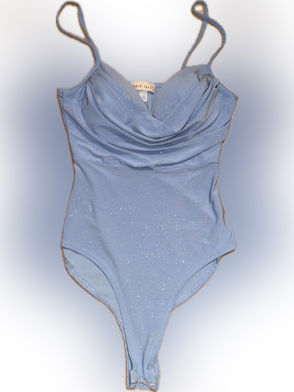 Light Blue Sparkle Cowl Neck Bodysuit